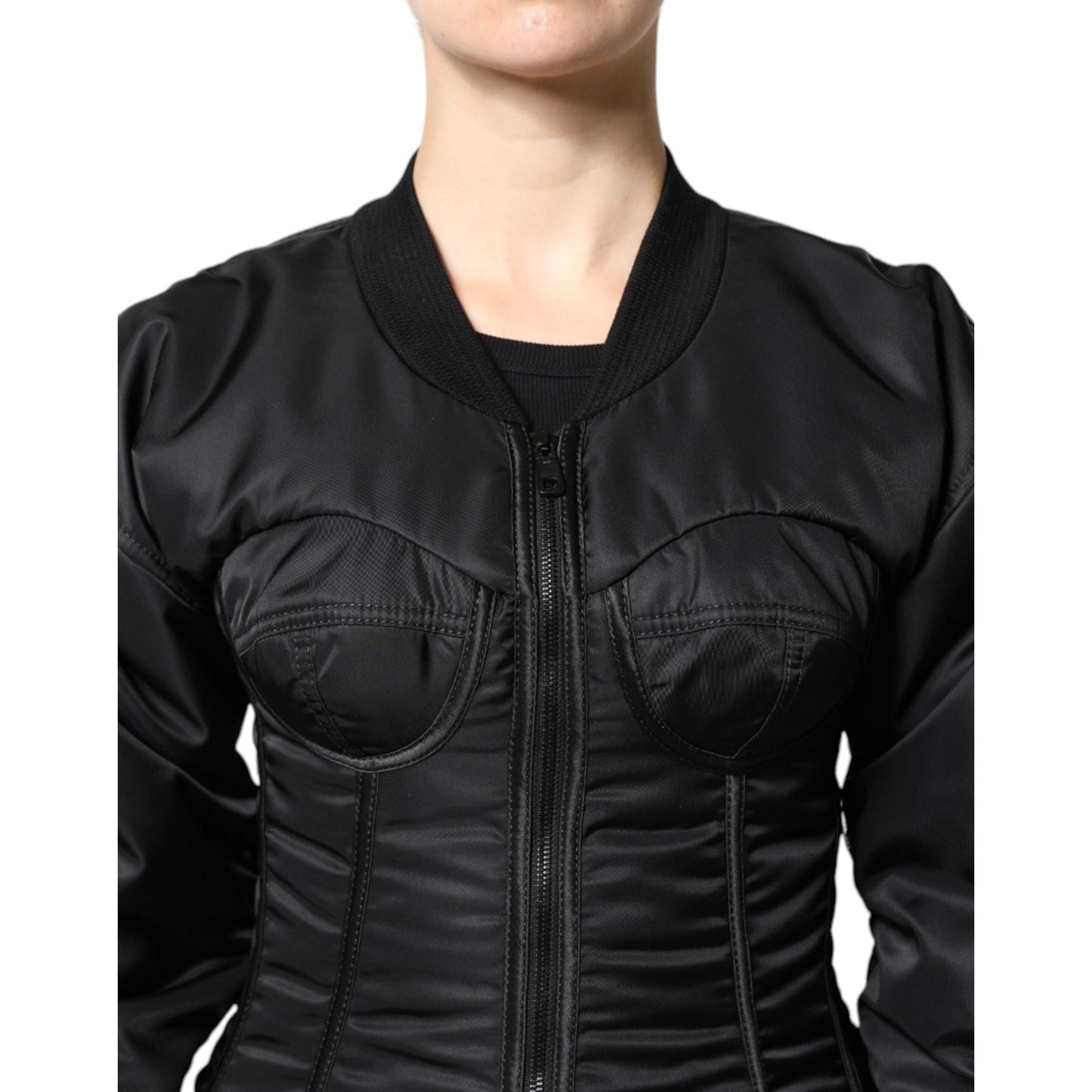 Dolce & Gabbana Black Nylon Full Zip Bustier Corset Jacket
