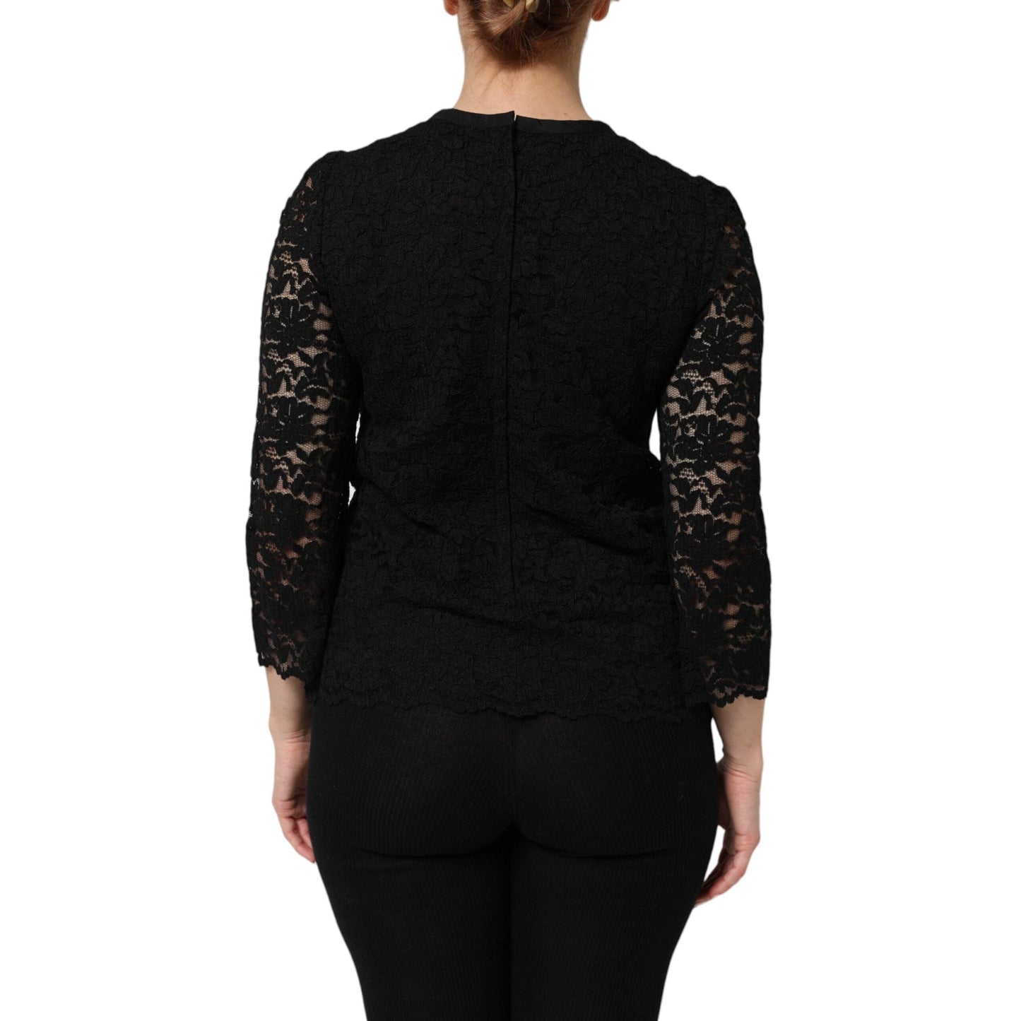 Dolce & Gabbana Black Nylon Lace Long Sleeve Blouse Top
