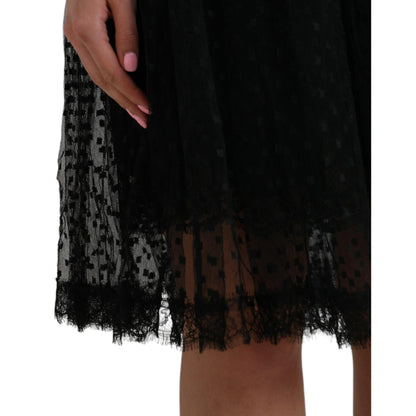 Dolce & Gabbana Black Nylon Lace Trim High Waist A-line Skirt