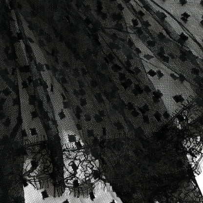 Dolce & Gabbana Black Nylon Lace Trim High Waist A-line Skirt