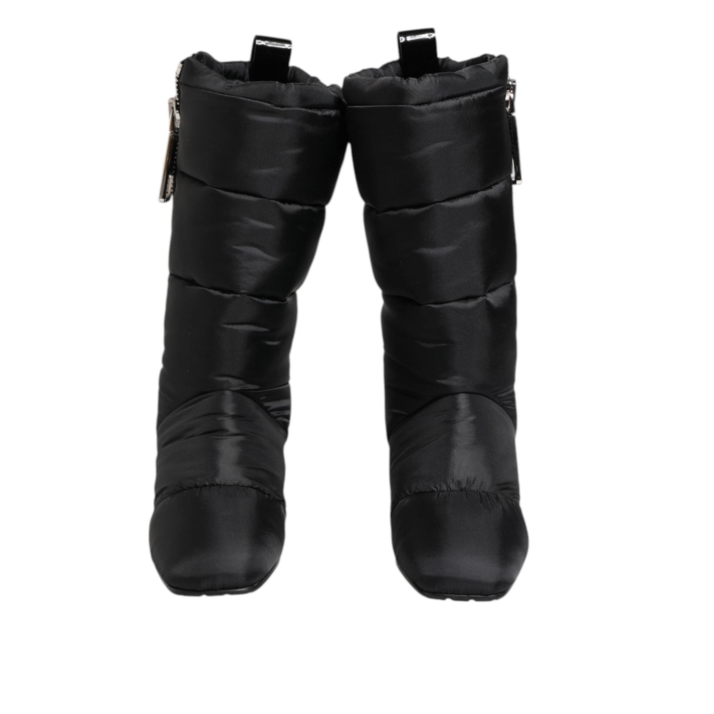 Dolce & Gabbana Black Padded Mid Calf Logo Heel Boots Shoes