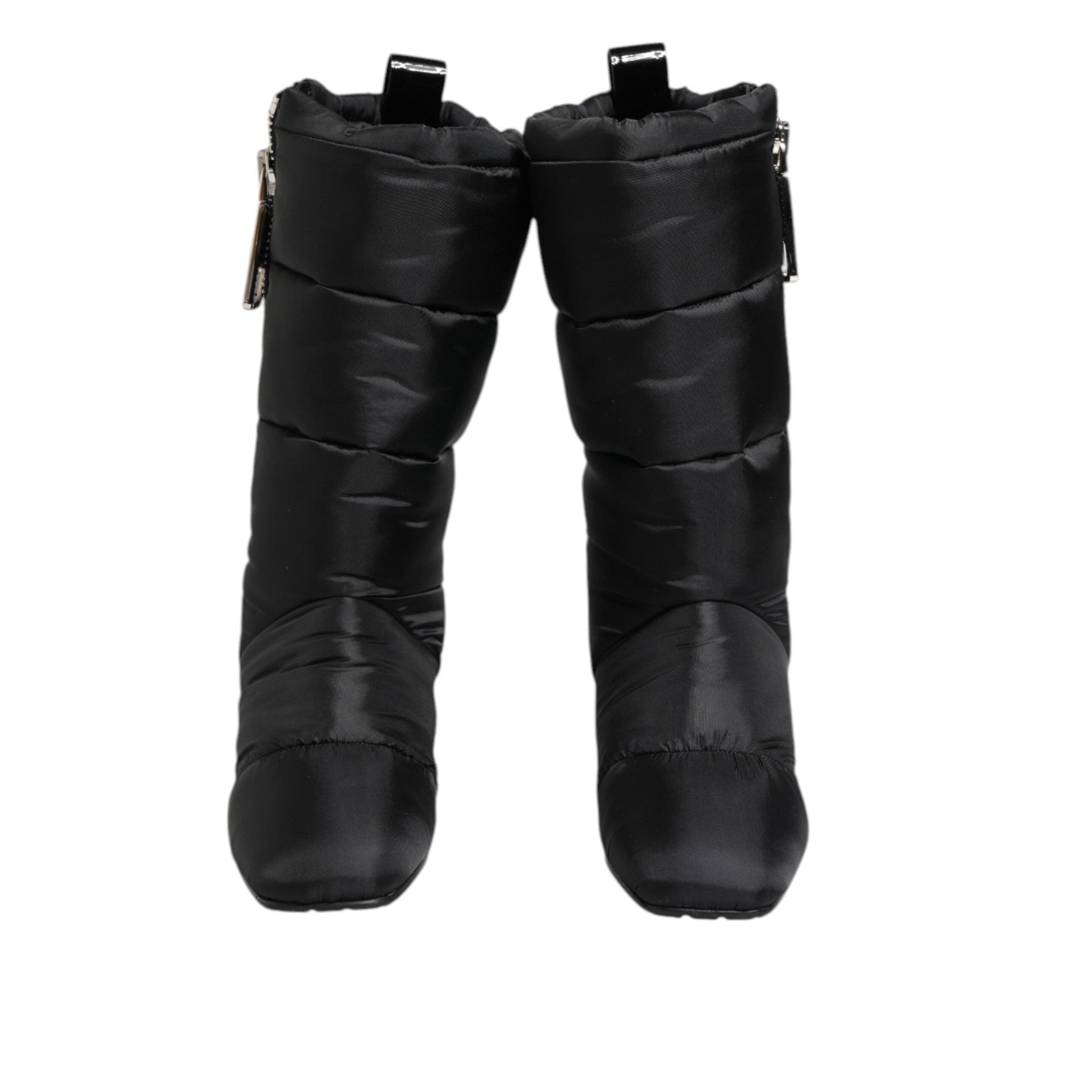 Dolce & Gabbana Black Padded Mid Calf Logo Heel Boots Shoes