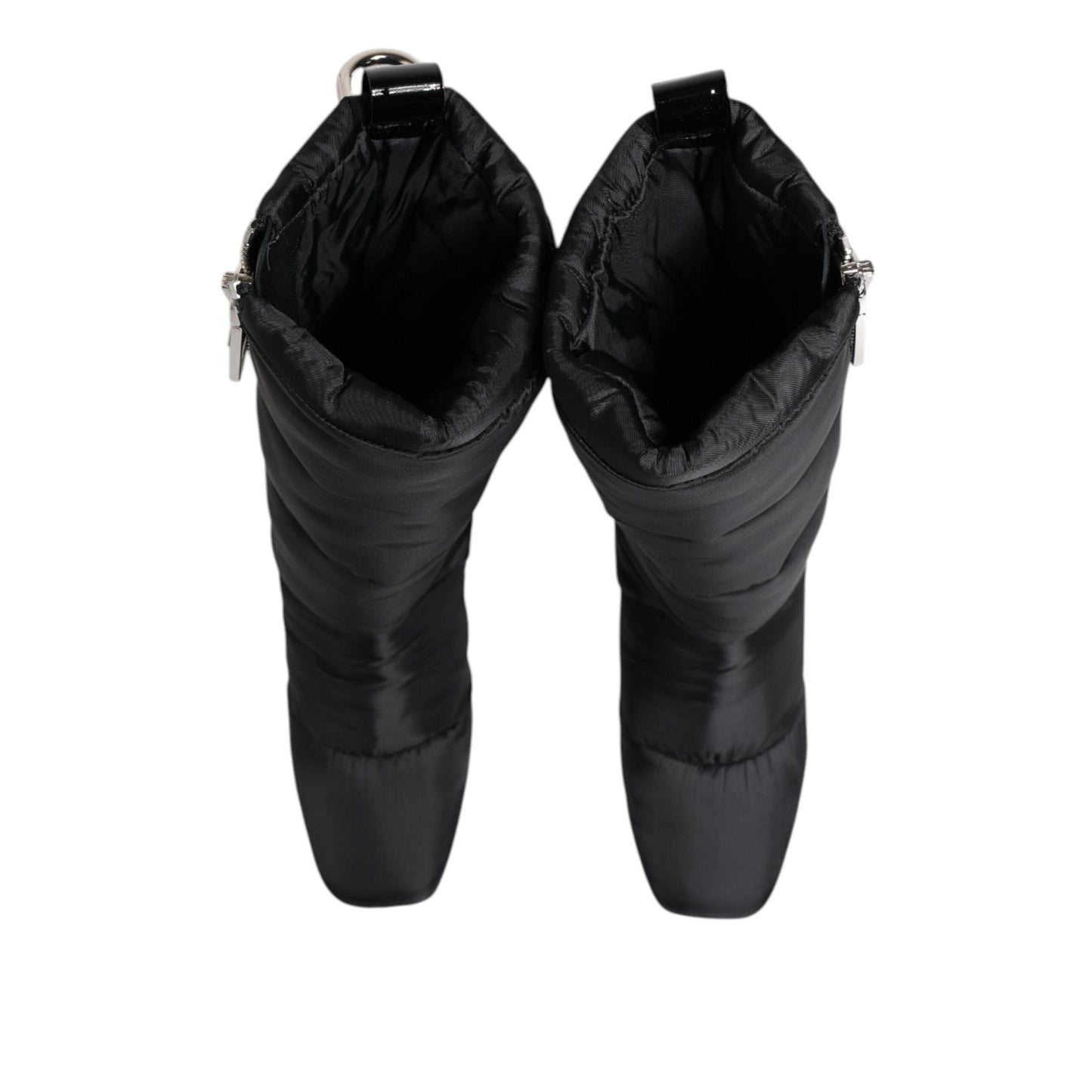 Dolce & Gabbana Black Padded Mid Calf Logo Heel Boots Shoes