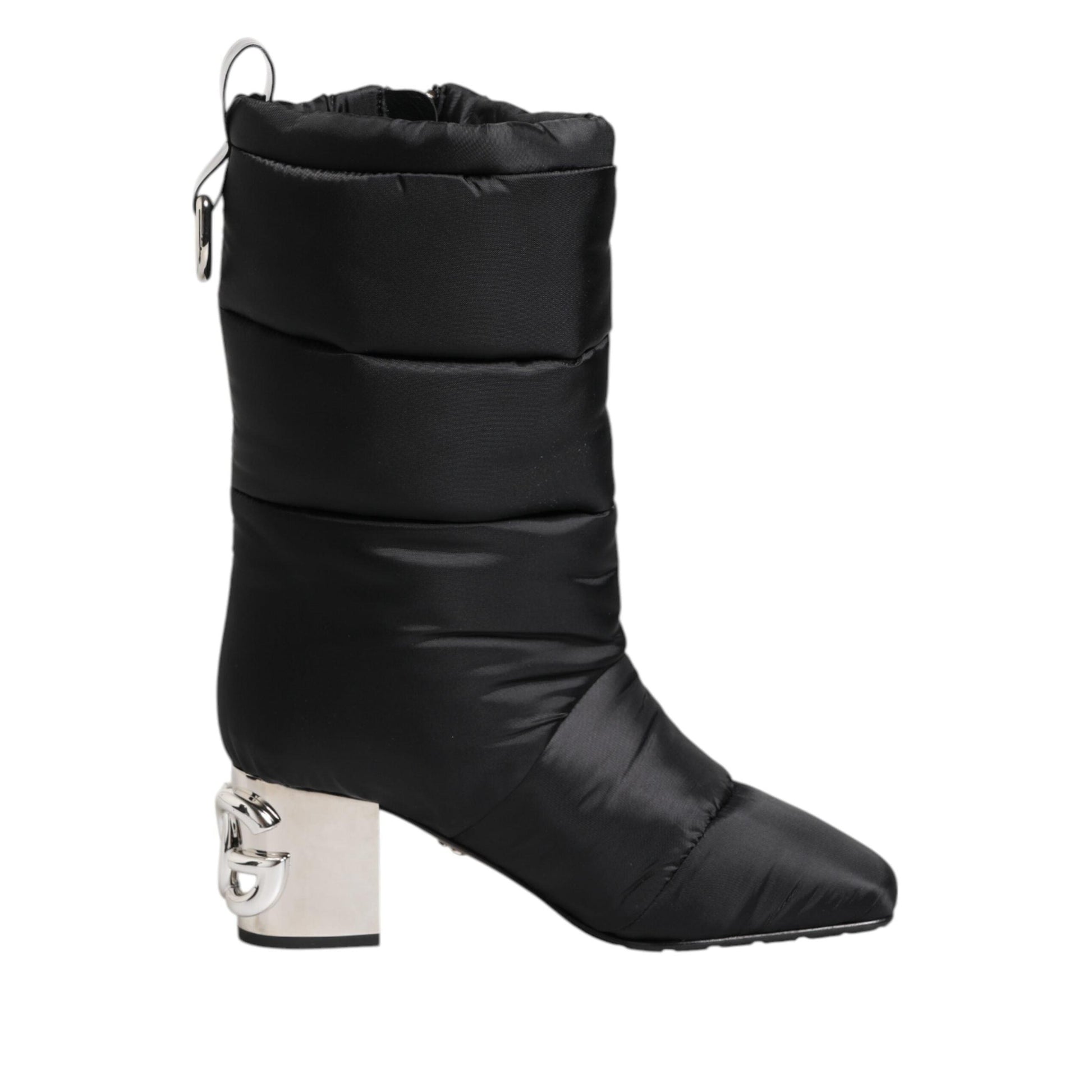 Dolce & Gabbana Black Padded Mid Calf Logo Heel Boots Shoes