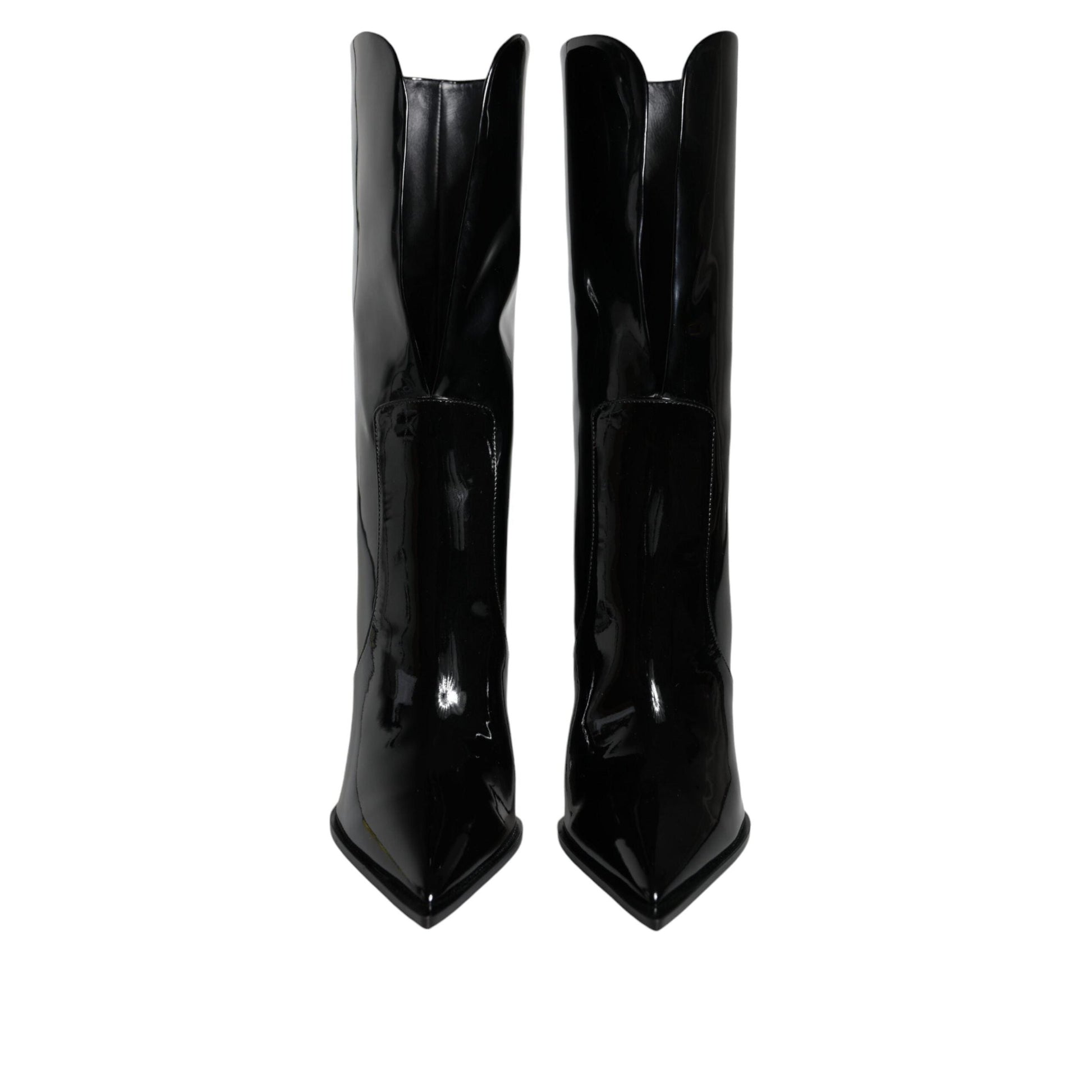 Dolce & Gabbana Black Patent Leather Mid Calf Boots Shoes
