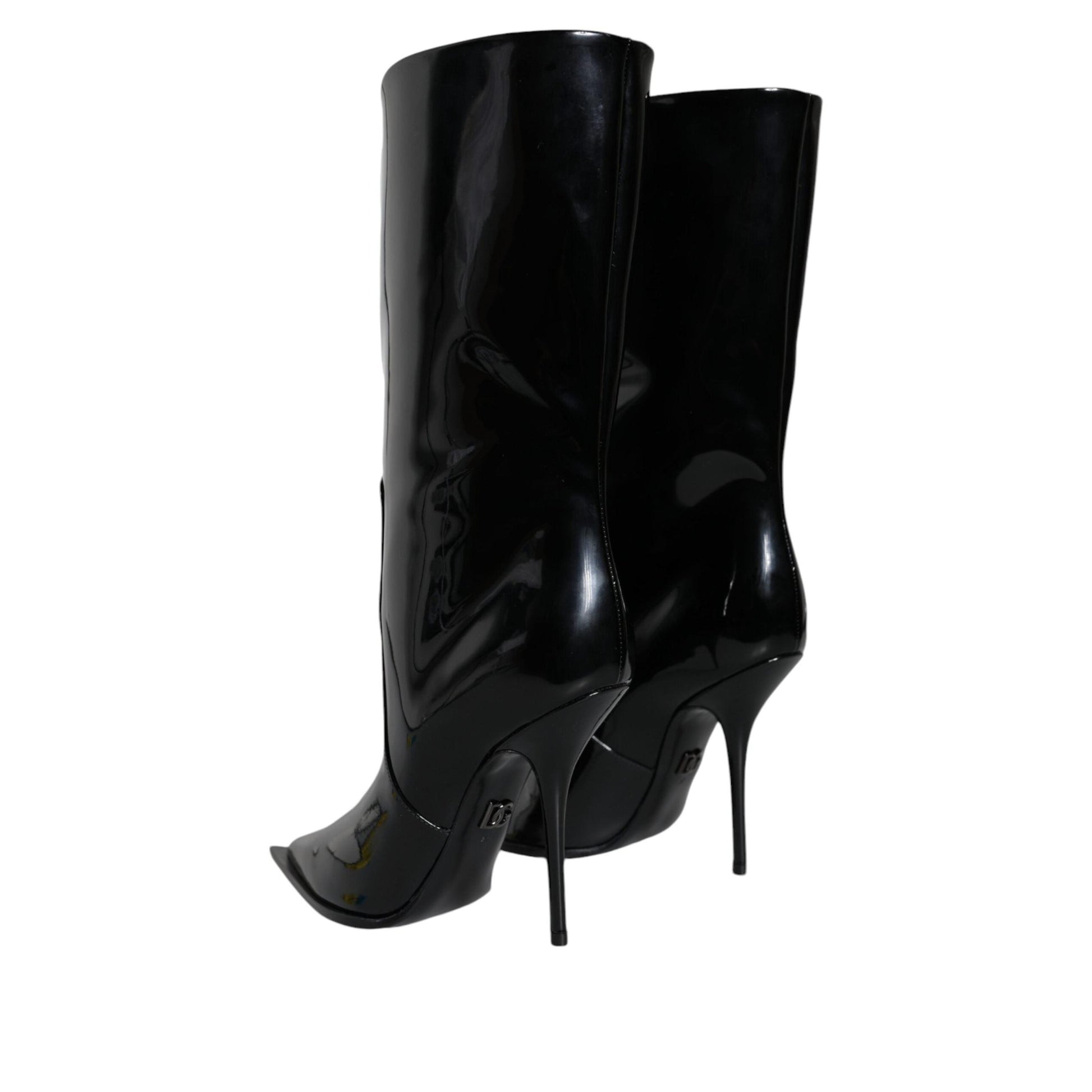 Dolce & Gabbana Black Patent Leather Mid Calf Boots Shoes