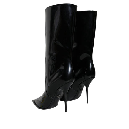 Dolce & Gabbana Black Patent Leather Mid Calf Boots Shoes