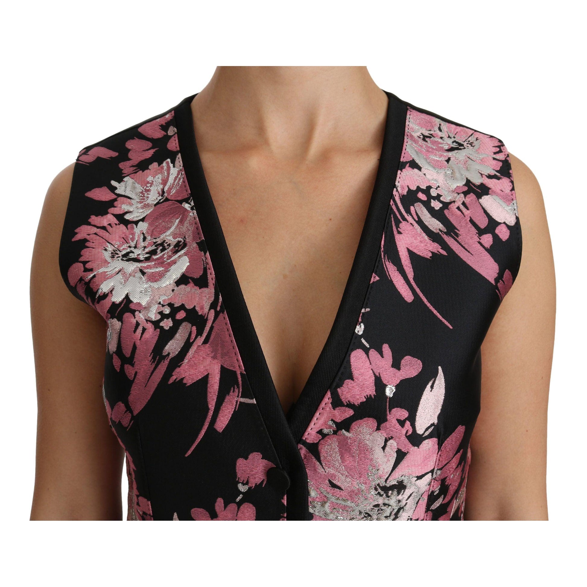 Dolce & Gabbana Black Pink Floral Waistcoat Vest Blouse Top