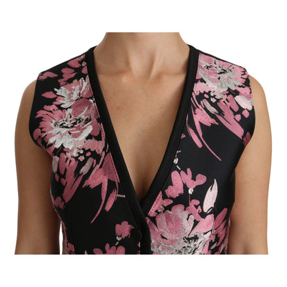 Dolce & Gabbana Black Pink Floral Waistcoat Vest Blouse Top