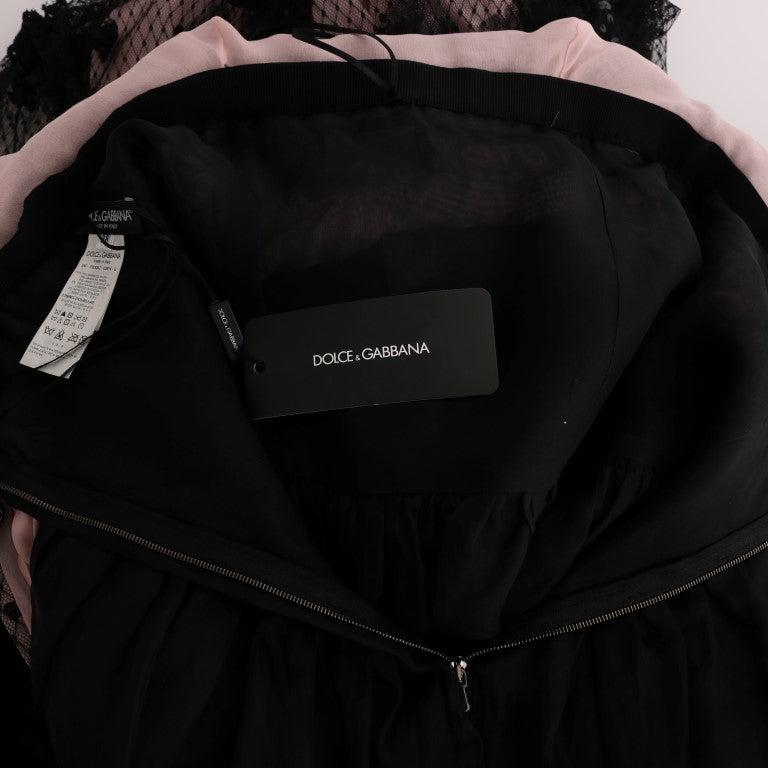 Dolce & Gabbana Black Pink Silk Applique Shift Dress
