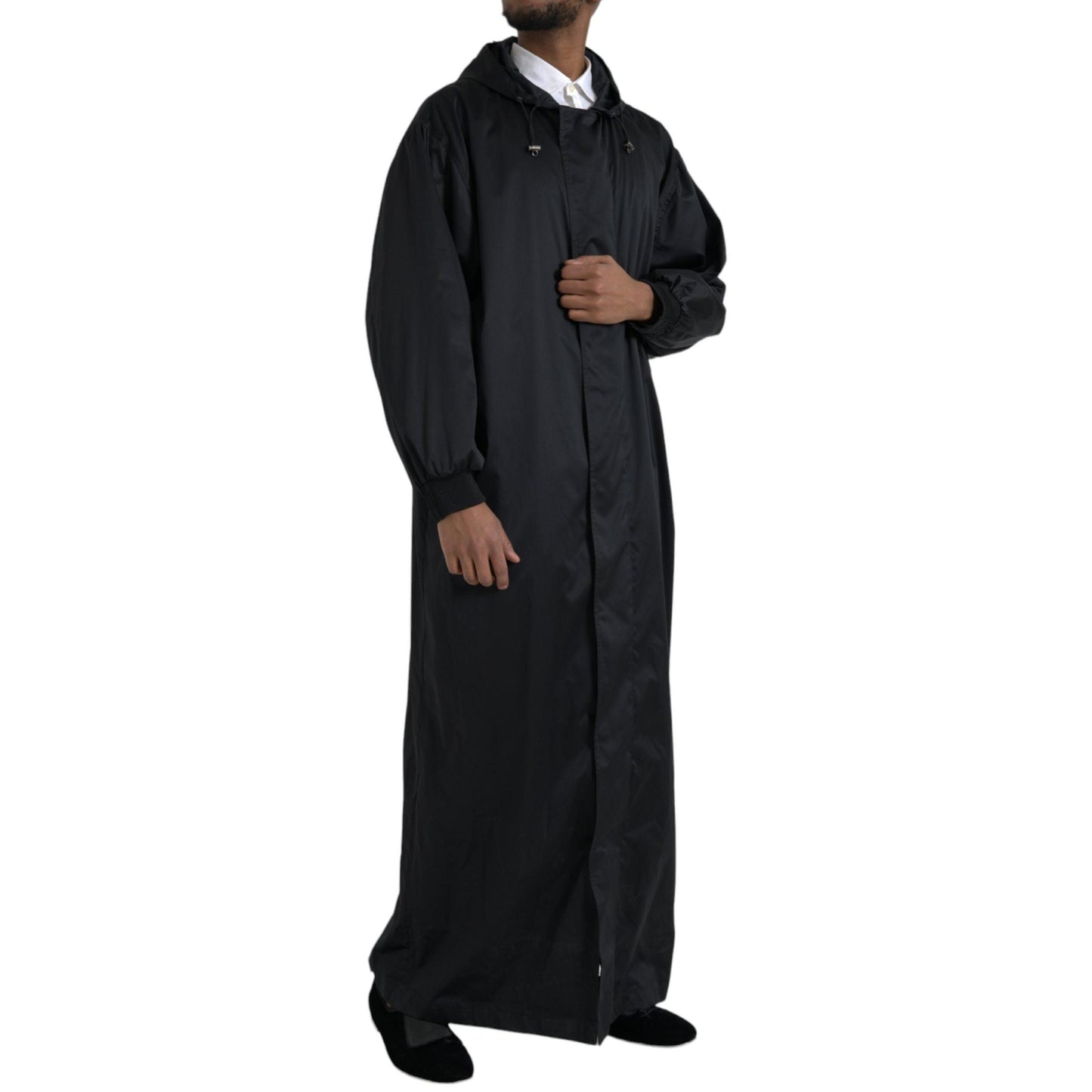 Dolce & Gabbana Black Polyester Hooded Long Windbreaker Jacket