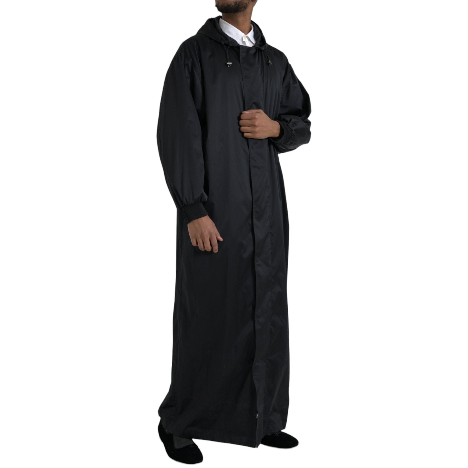 Dolce & Gabbana Black Polyester Hooded Long Windbreaker Jacket