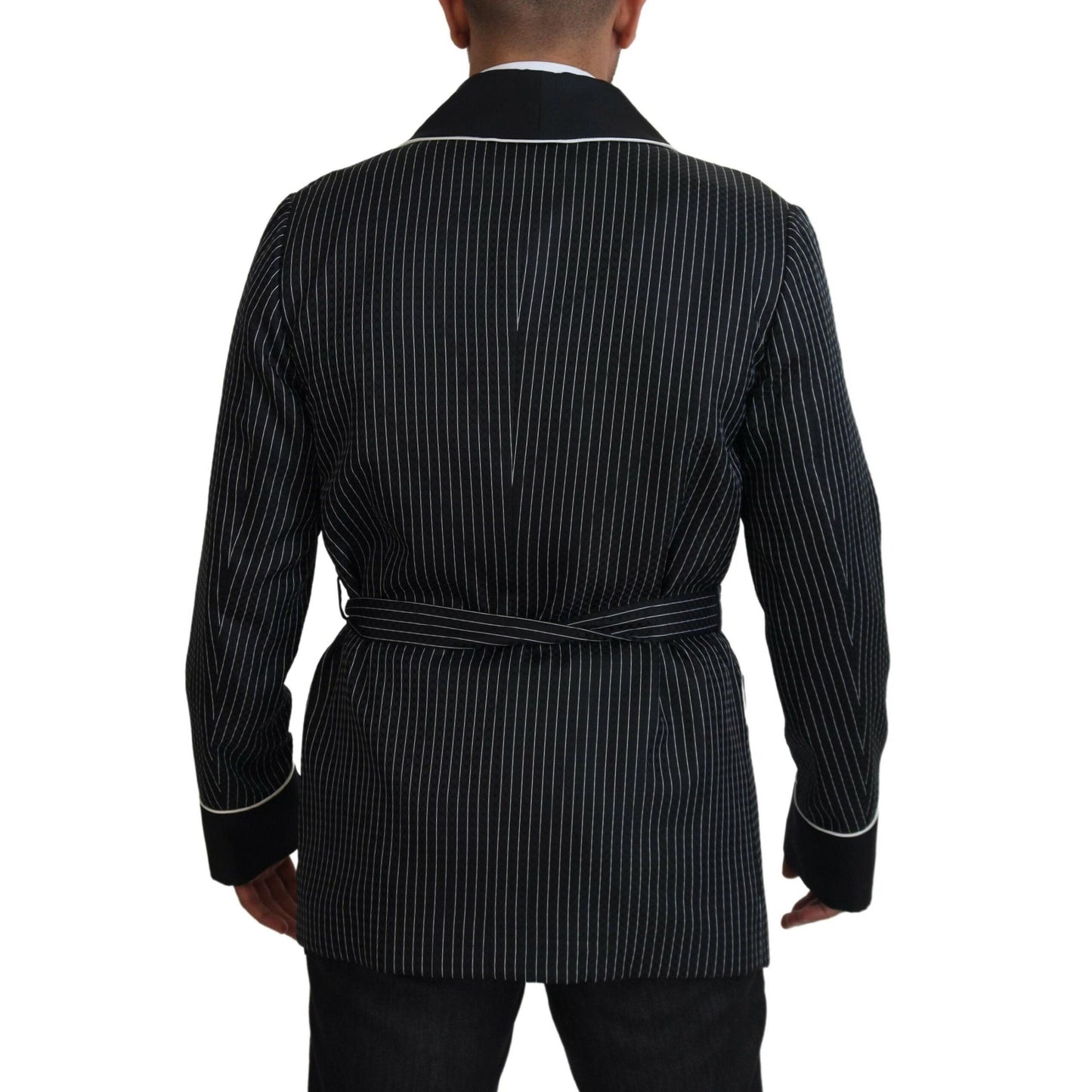Dolce & Gabbana Black Robe Striped DG Patch Jacket Men Blazer