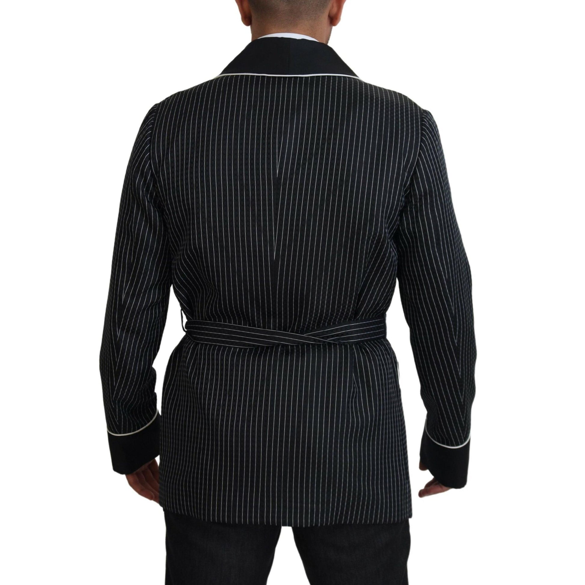 Dolce & Gabbana Black Robe Striped DG Patch Jacket Men Blazer