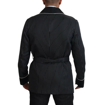 Dolce & Gabbana Black Robe Striped DG Patch Jacket Men Blazer