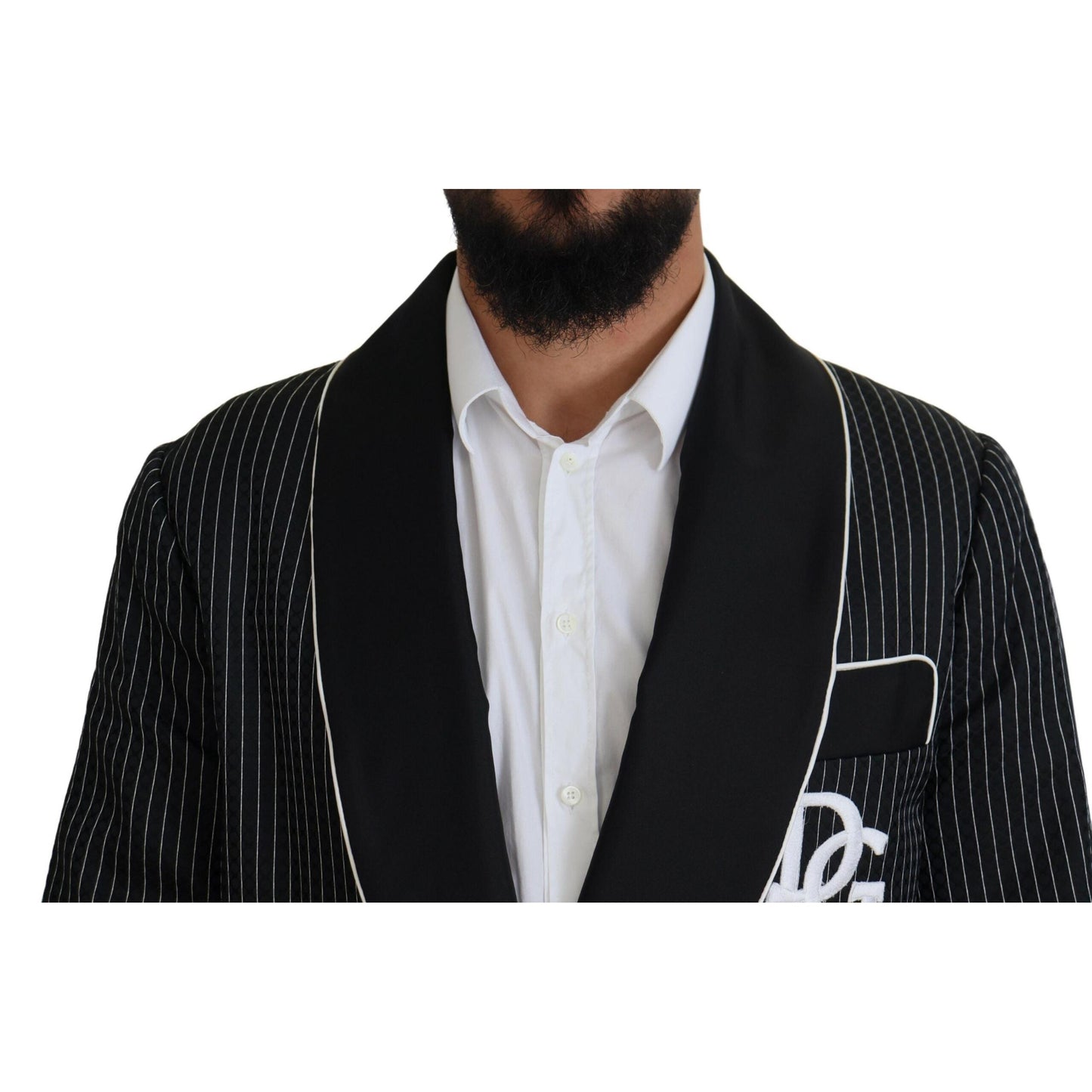 Dolce & Gabbana Black Robe Striped DG Patch Jacket Men Blazer