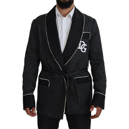 Dolce & Gabbana Black Robe Striped DG Patch Jacket Men Blazer