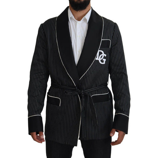 Dolce & Gabbana Black Robe Striped DG Patch Jacket Men Blazer