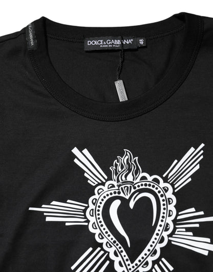 Dolce & Gabbana Black Sacred Heart Cotton Crew Neck T-shirt