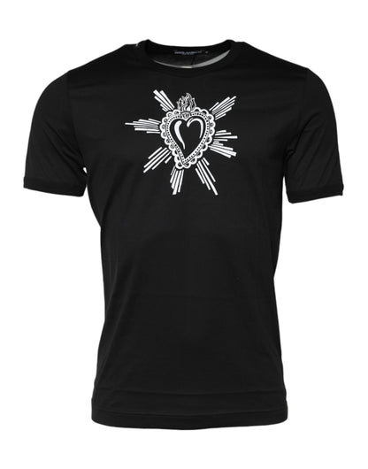 Dolce & Gabbana Black Sacred Heart Cotton Crew Neck T-shirt