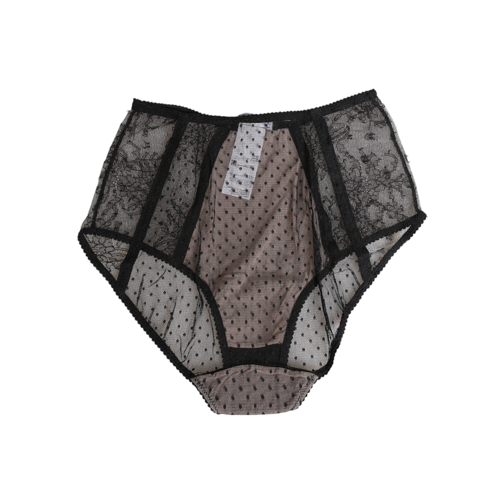 Dolce & Gabbana Black Sheer Polka Dot Lace High Waist Underwear