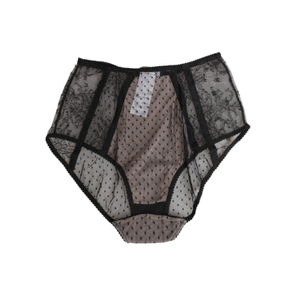 Dolce & Gabbana Black Sheer Polka Dot Lace High Waist Underwear