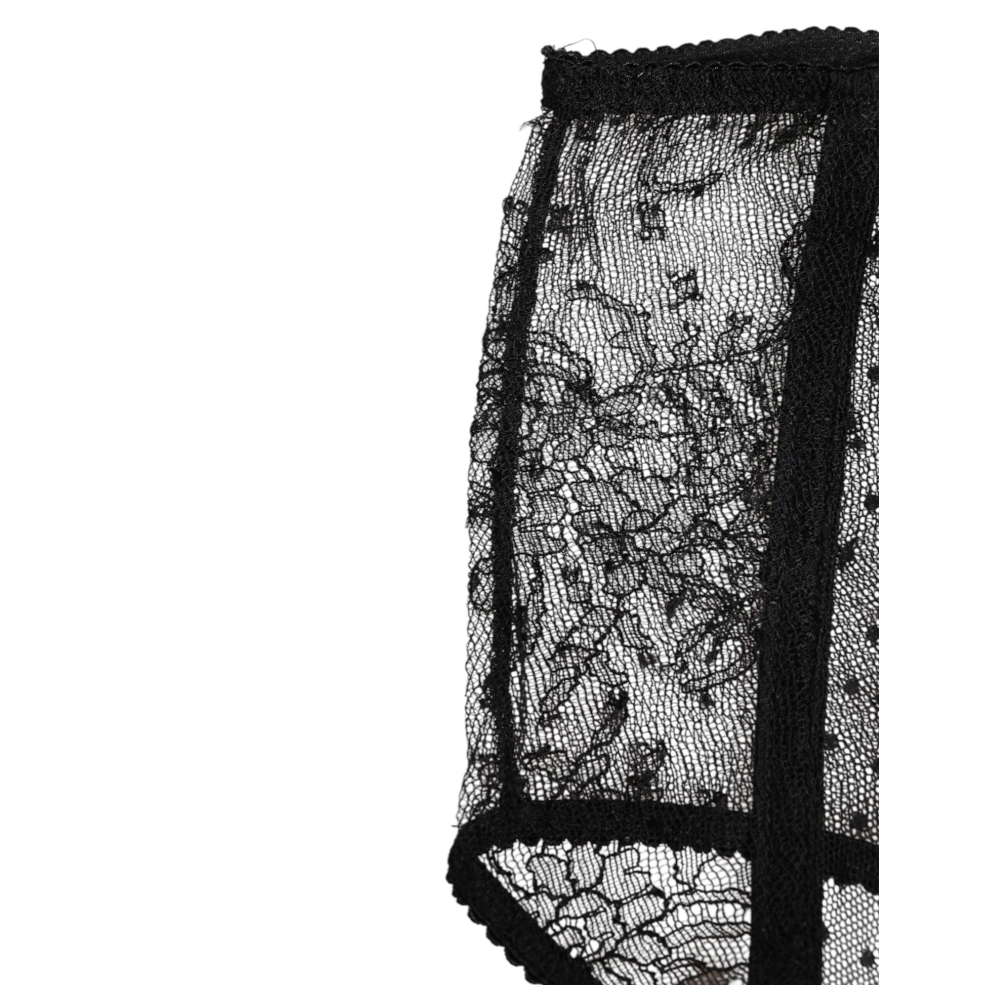 Dolce & Gabbana Black Sheer Polka Dot Lace High Waist Underwear