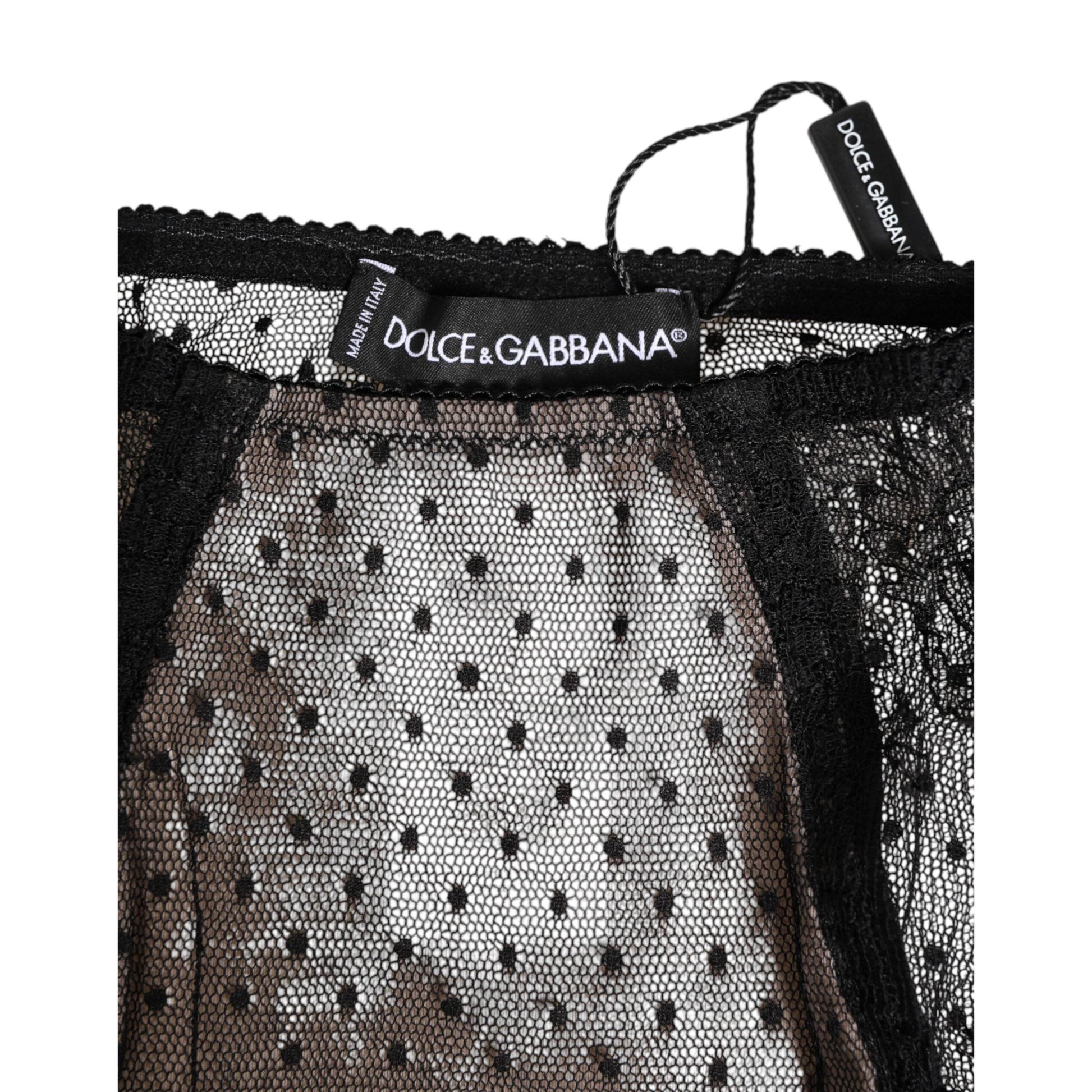 Dolce & Gabbana Black Sheer Polka Dot Lace High Waist Underwear