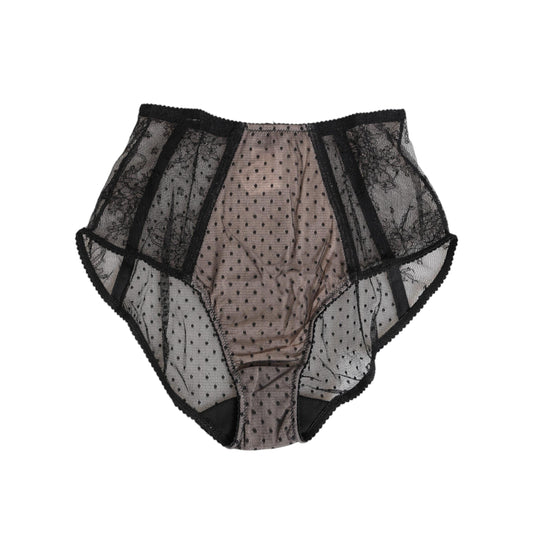 Dolce & Gabbana Black Sheer Polka Dot Lace High Waist Underwear