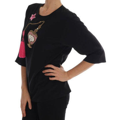 Dolce & Gabbana Black Silk Fairy Tale Top Crystal Blouse