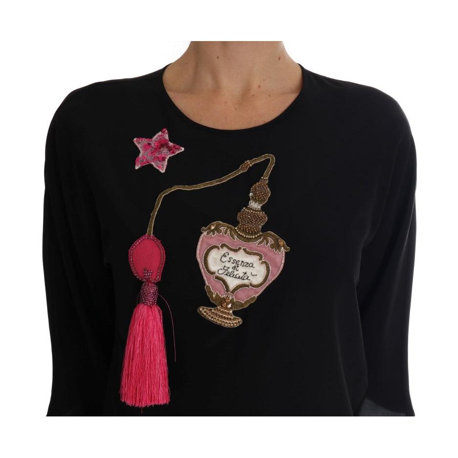 Dolce & Gabbana Black Silk Fairy Tale Top Crystal Blouse