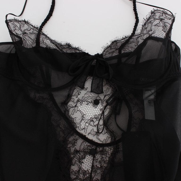 Dolce & Gabbana Black Silk Lace Babydoll Lingerie Top