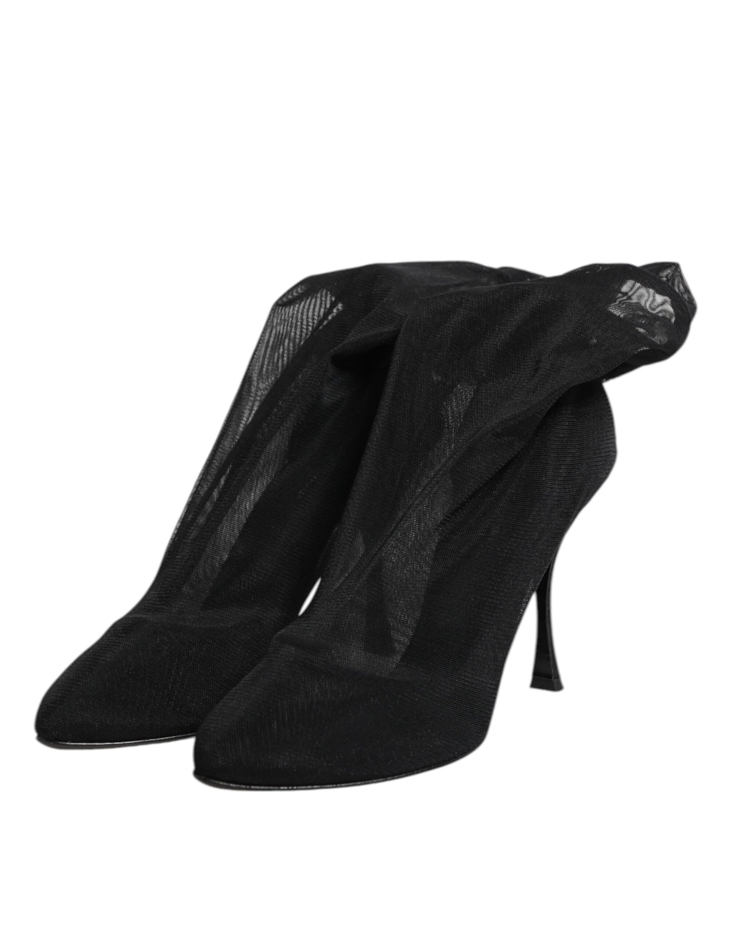 Dolce & Gabbana Black Silk Stretch Mesh Sock Boots Shoes