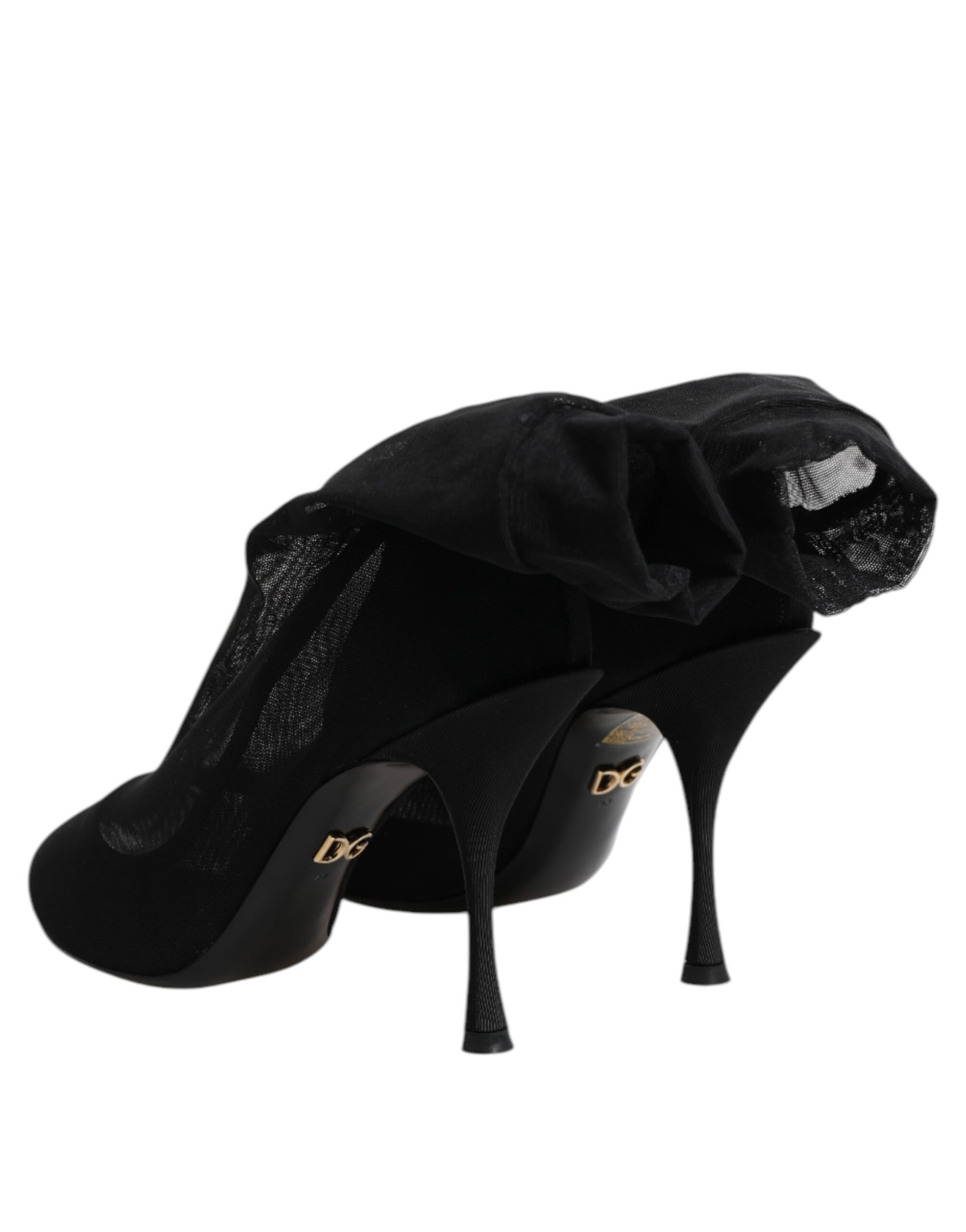 Dolce & Gabbana Black Silk Stretch Mesh Sock Boots Shoes