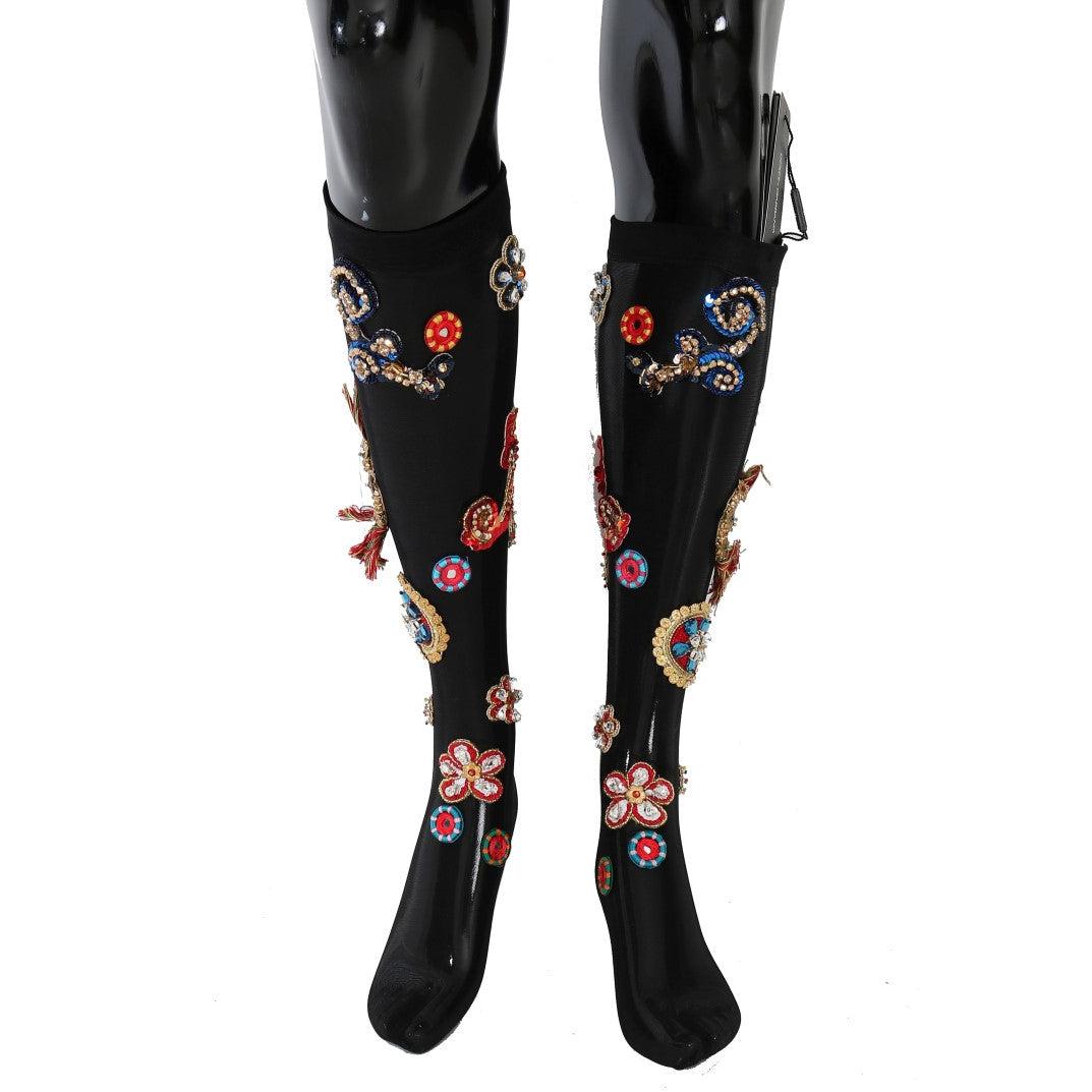 Dolce & Gabbana Black Stretch Carretto Crystal Socks