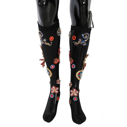 Dolce & Gabbana Black Stretch Carretto Crystal Socks