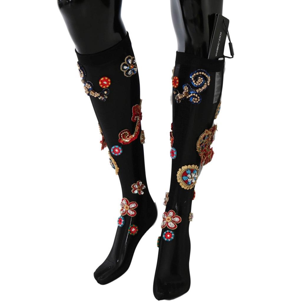 Dolce & Gabbana Black Stretch Carretto Crystal Socks