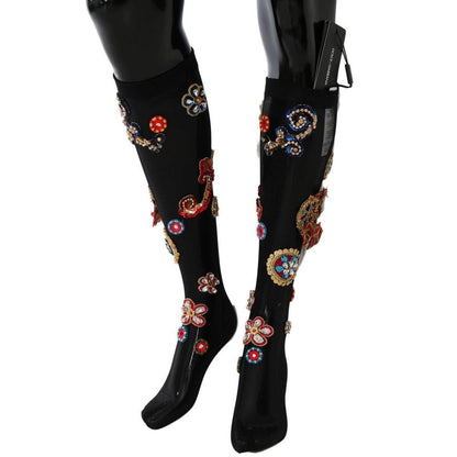 Dolce & Gabbana Black Stretch Carretto Crystal Socks