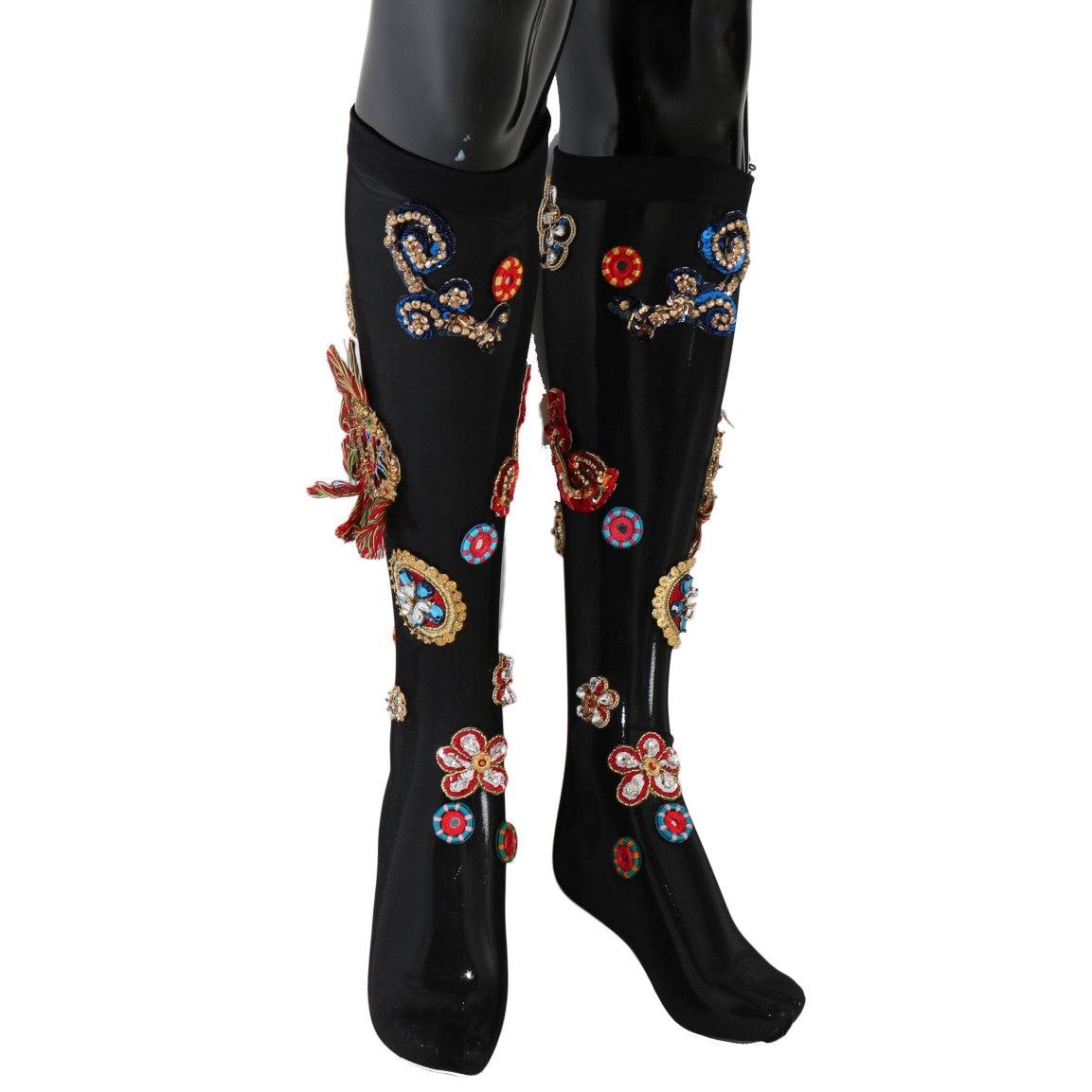 Dolce & Gabbana Black Stretch Carretto Crystal Socks