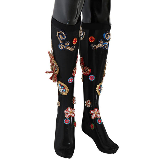 Dolce & Gabbana Black Stretch Carretto Crystal Socks