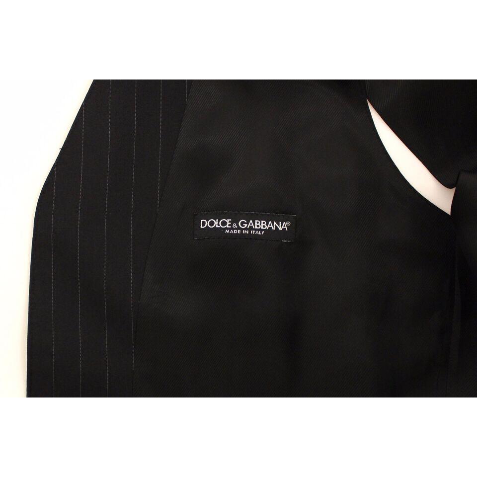 Dolce & Gabbana Black Striped Wool Silk Dress Vest Gilet