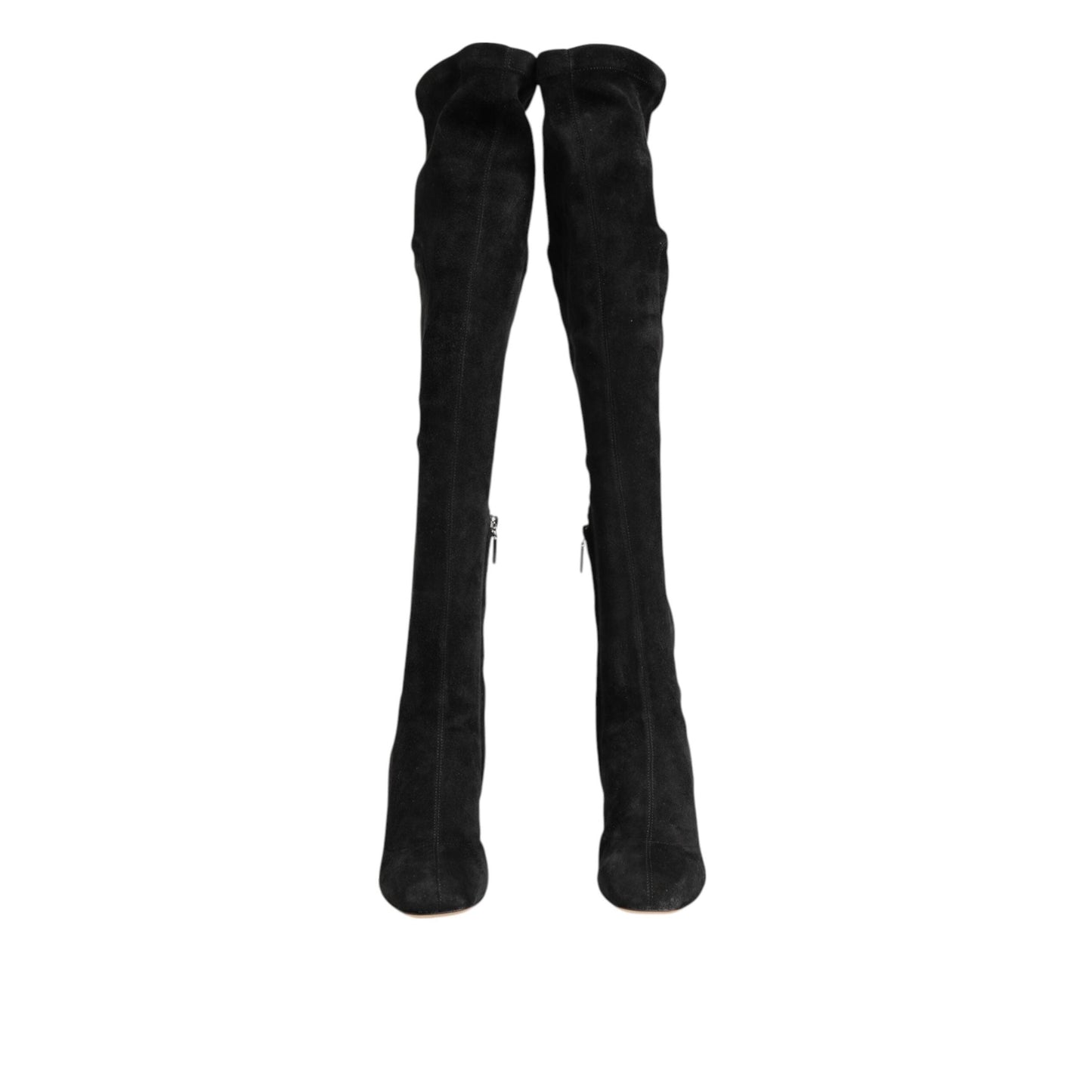 Dolce & Gabbana Black Suede Leather Knee High Boots Shoes