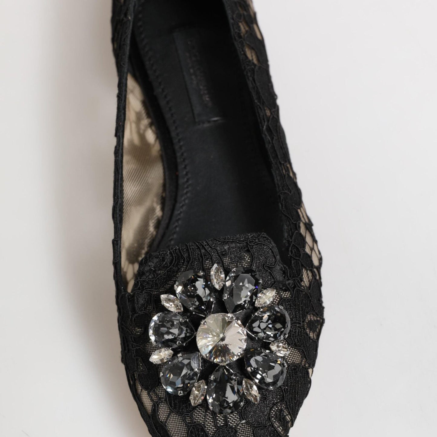 Dolce & Gabbana Black Taormina Lace Crystals Flats Shoes