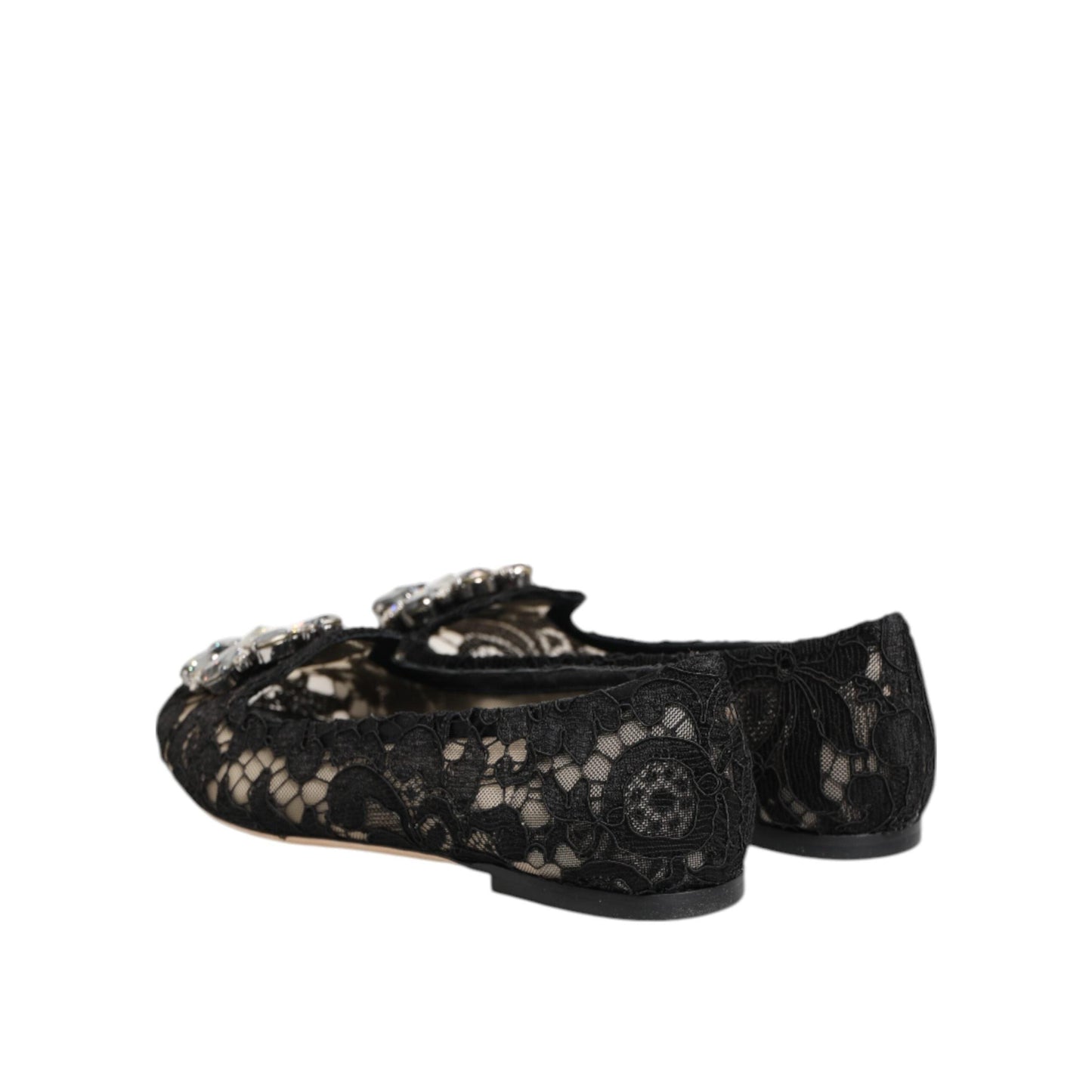 Dolce & Gabbana Black Taormina Lace Crystals Flats Shoes