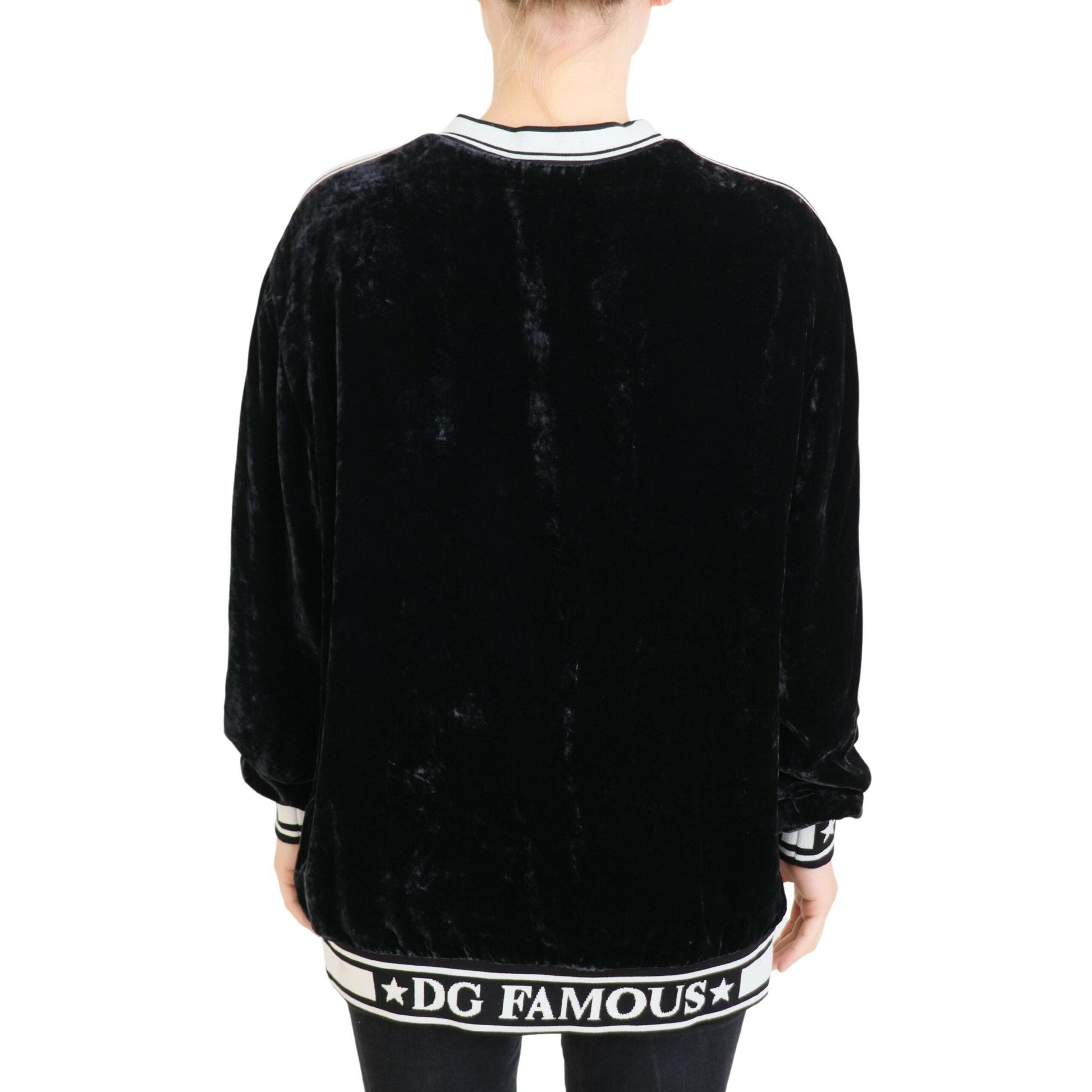 Dolce & Gabbana Black Velvet Crewneck Pullover Sweater
