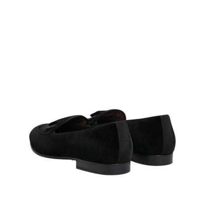 Dolce & Gabbana Black Velvet Loafers Formal Men Dress Shoes