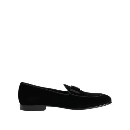 Dolce & Gabbana Black Velvet Loafers Formal Men Dress Shoes