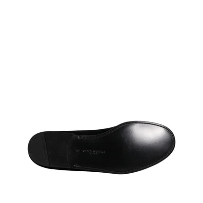 Dolce & Gabbana Black Velvet Slip On Loafers Formal Shoes