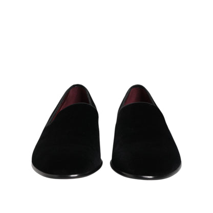 Dolce & Gabbana Black Velvet Slip On Loafers Men Formal Shoes