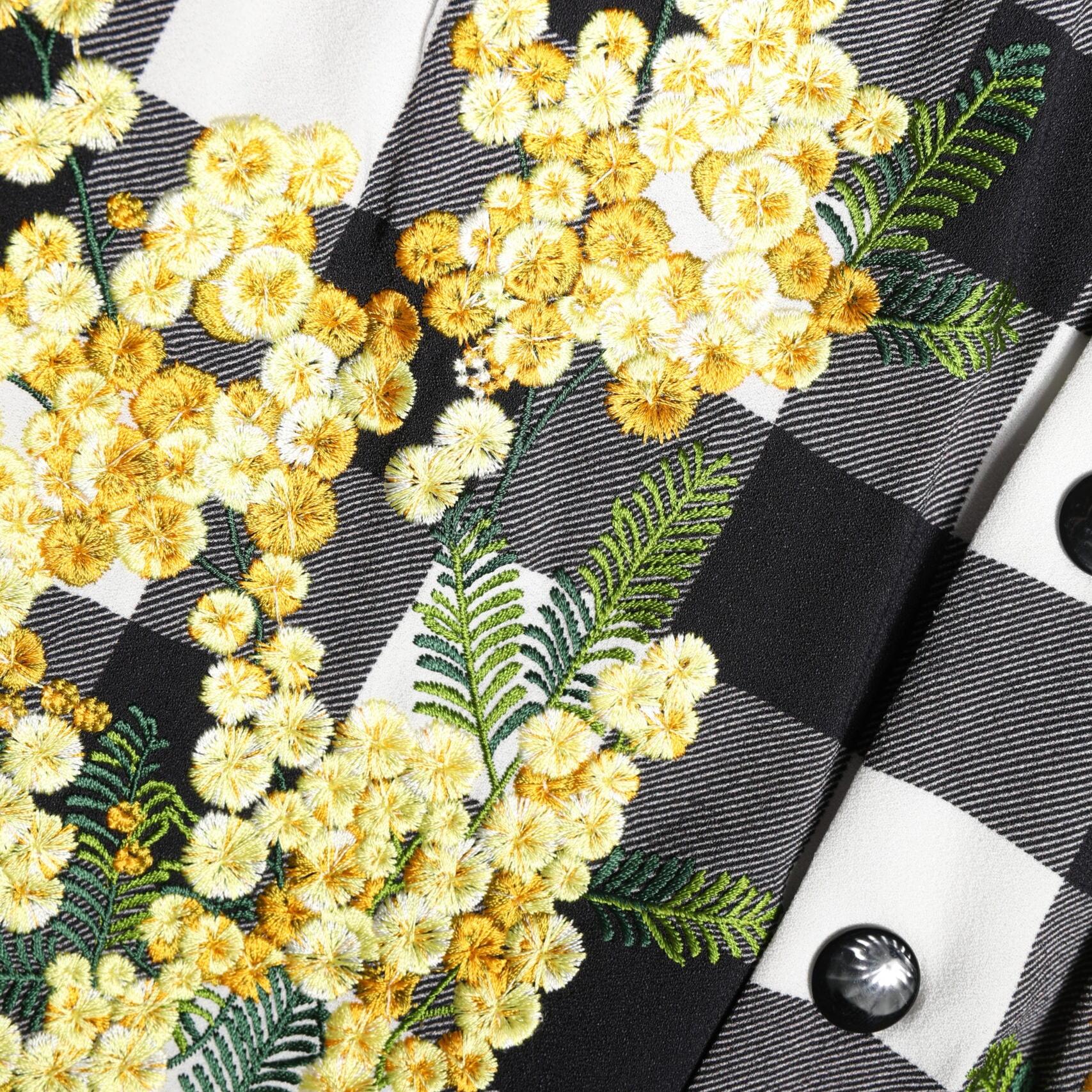 Dolce & Gabbana Black White Check Floral Button Down Jacket